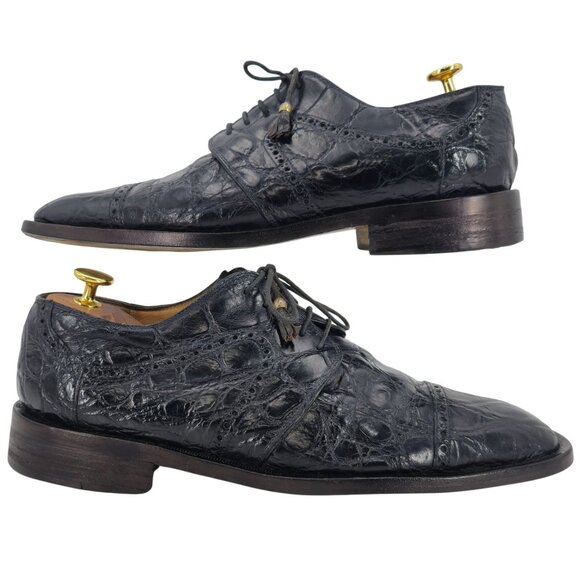 Mauri Italy Vintage Exotic Black Crocodile Dress Shoes Mens 11.5 Luxury Oxfords